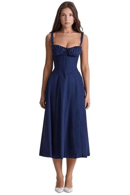 Women's Premium Quality corset sundress in navy blue featuring a sweetheart neckline and underwired cups. - 100 Pc
