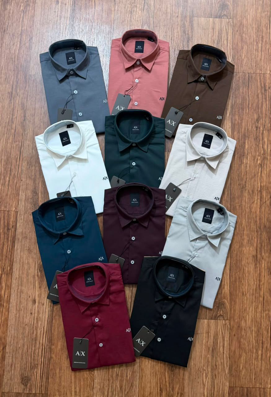 Armani Exchange Premium Quality Collar Neck Full Sleeve Men's Plain Shirt - 52 Pc