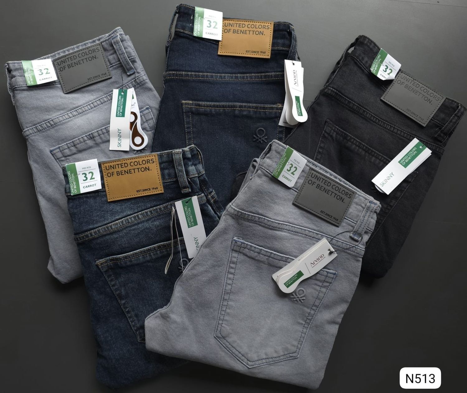 United Colors Of Benetton Premium Quality Dobby Cotton Slim Fit Men's Jeans - 46 Pc