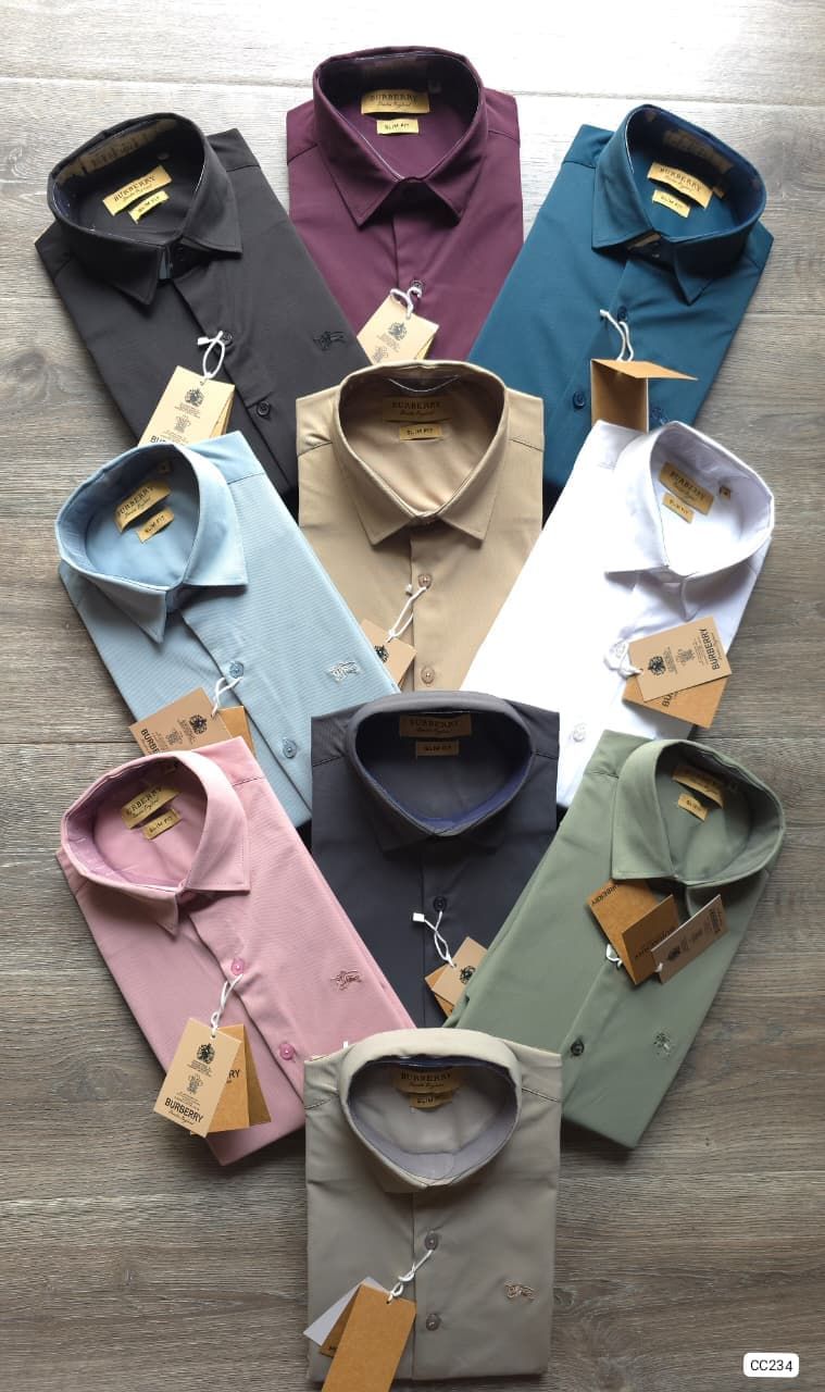 Burberry Premium Quality Oxford Lycra Collar Neck Full Sleeve Men's T-Shirt - 42 Pc