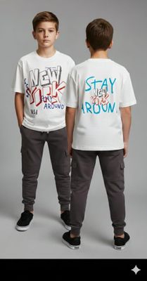 Zara Premium Quality Boys Drop shoulder Tshirt &amp; Cargo track pant - 50 Set