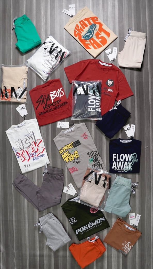 Zara Premium Quality Boys Drop shoulder Tshirt &amp; Cargo track pant - 50 Set