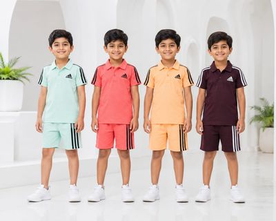 Kids Premium Quality Cotton Collar Neck T-Shirt &amp; Shorts Kids Co-ord Set - 104 Set