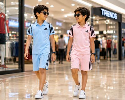 Kids Premium Quality Cotton Collar Neck T-Shirt &amp; Shorts Kids Co-ord Set - 104 Set