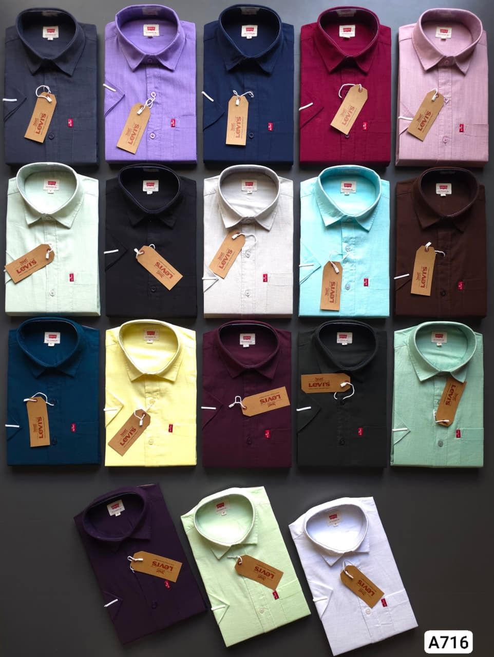 Levis Premium Quality Cotton Linen Plain Collar Neck Full Sleeve Men's Shirt - 71 Pc