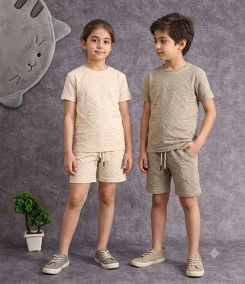 Adidas (Unisex) Premium Quality Round Neck Half Sleeve T-Shirt Kids Co-ord Set - 40 Set