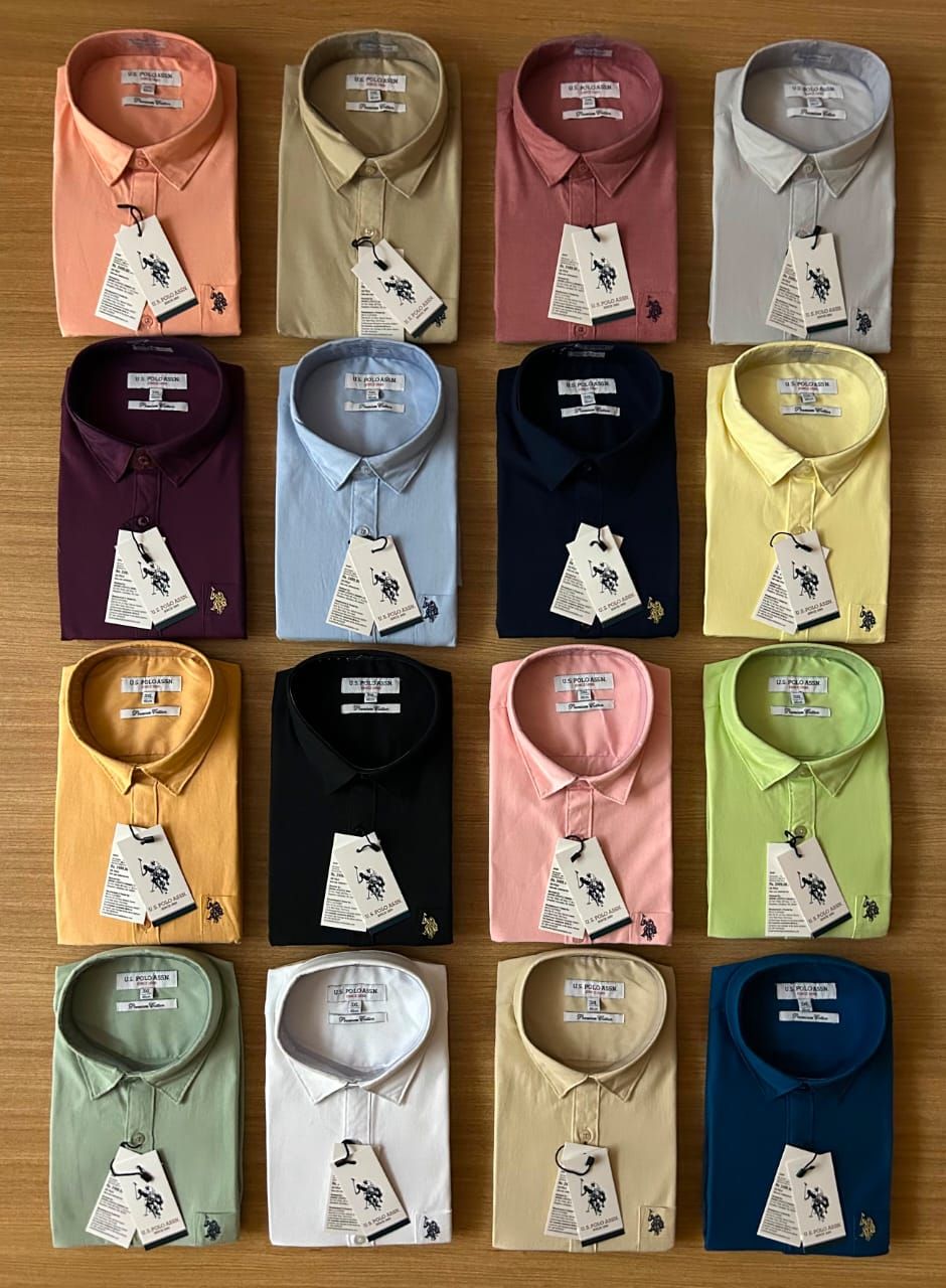 ( Big Size ) Us Polo Premium Quality Oxford Plain Collar Neck Full Sleeve Men's Shirt - 68 Pc