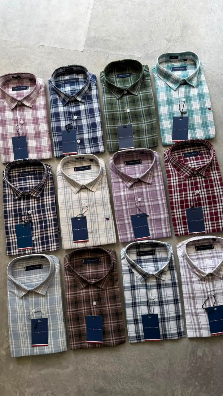 Tommy Hilfiger Premium Quality Cotton checks Collar Neck Full Sleeve Men's Shirt - 52 Pc