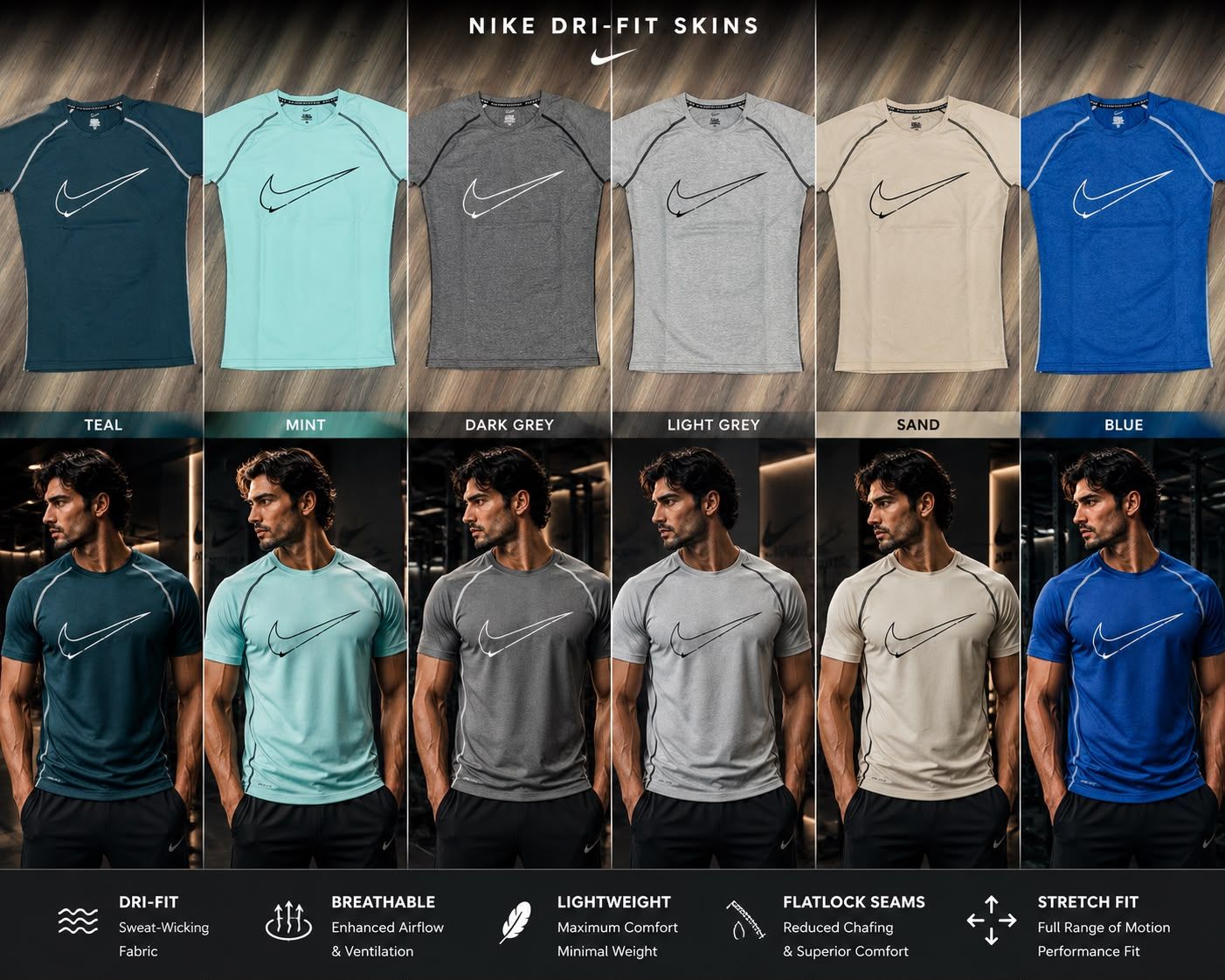 Nike Premium Quality Active Wear Nylon Round Neck Half Sleeve Men's T-Shirt - 52 Pc
