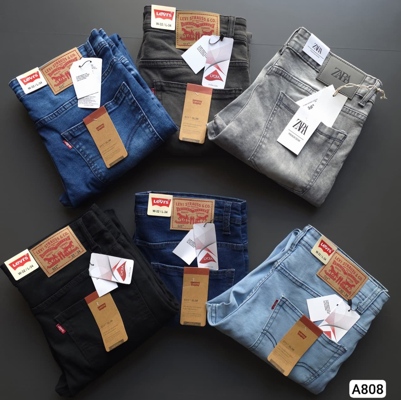 ​Levis 511 Premium Quality Twill Peach Lycra Fabric Cropped Fit Length Men's Jeans - 46 Pc