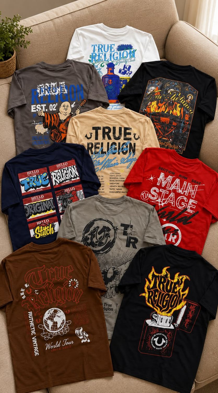 True Religion Premium Quality Cotton Crew Neck Half Sleeve Men's T-Shirt - 40 Pc