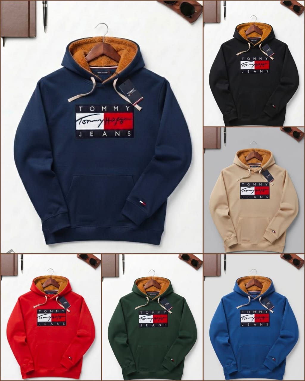 Tommy Hilfiger Premium Quality Cotton Hooded Full Sleeve With Kangaroo Pocket Men's Hoodies - 38 Pc