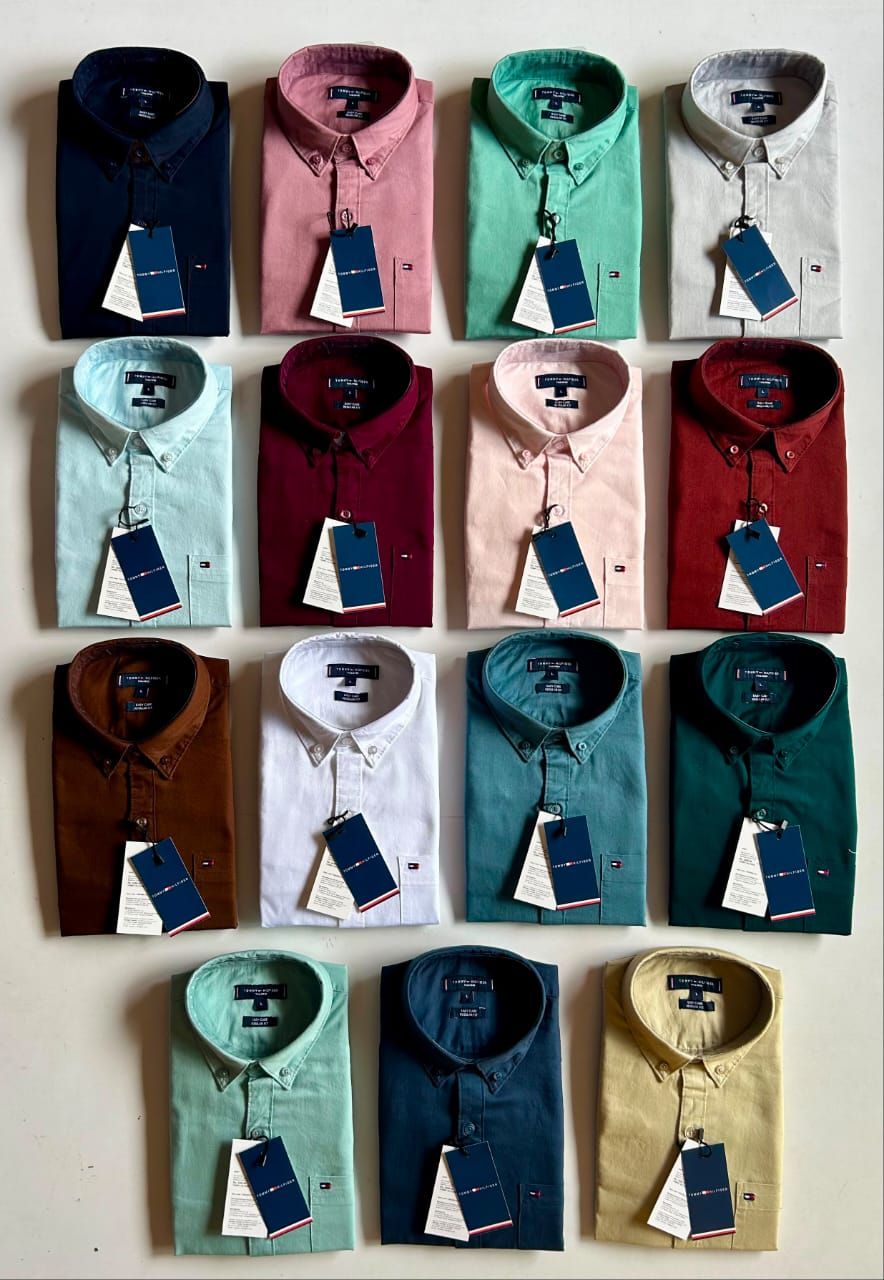 Tommy Classic Premium Quality Cotton Oxford Plain Collar Neck Full Sleeve Men's Shirt - 64 Pc