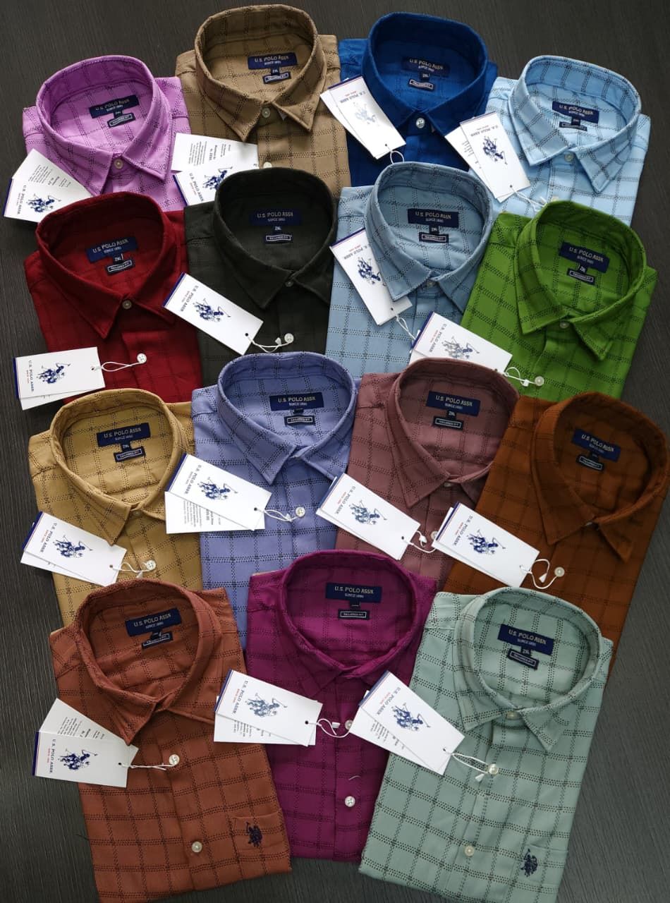 ( Big Size ) Us Polo Premium Quality Oxford Cotton Collar Neck Full Sleeve Men's Shirt - 64 Pc