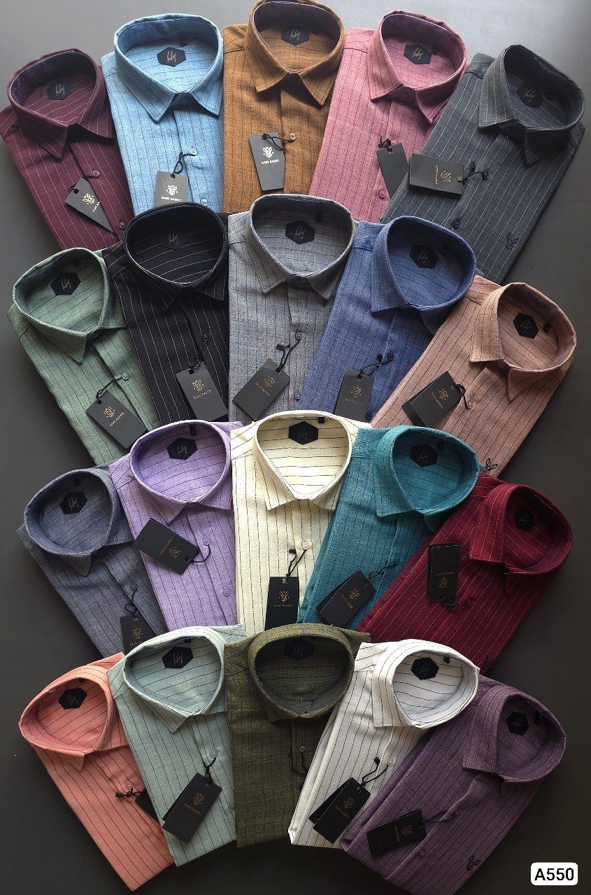 Rare Rabbit Premium Quality Linen Stripes Plain Collar Neck Full Sleeve Men's Shirt - 61 Pc