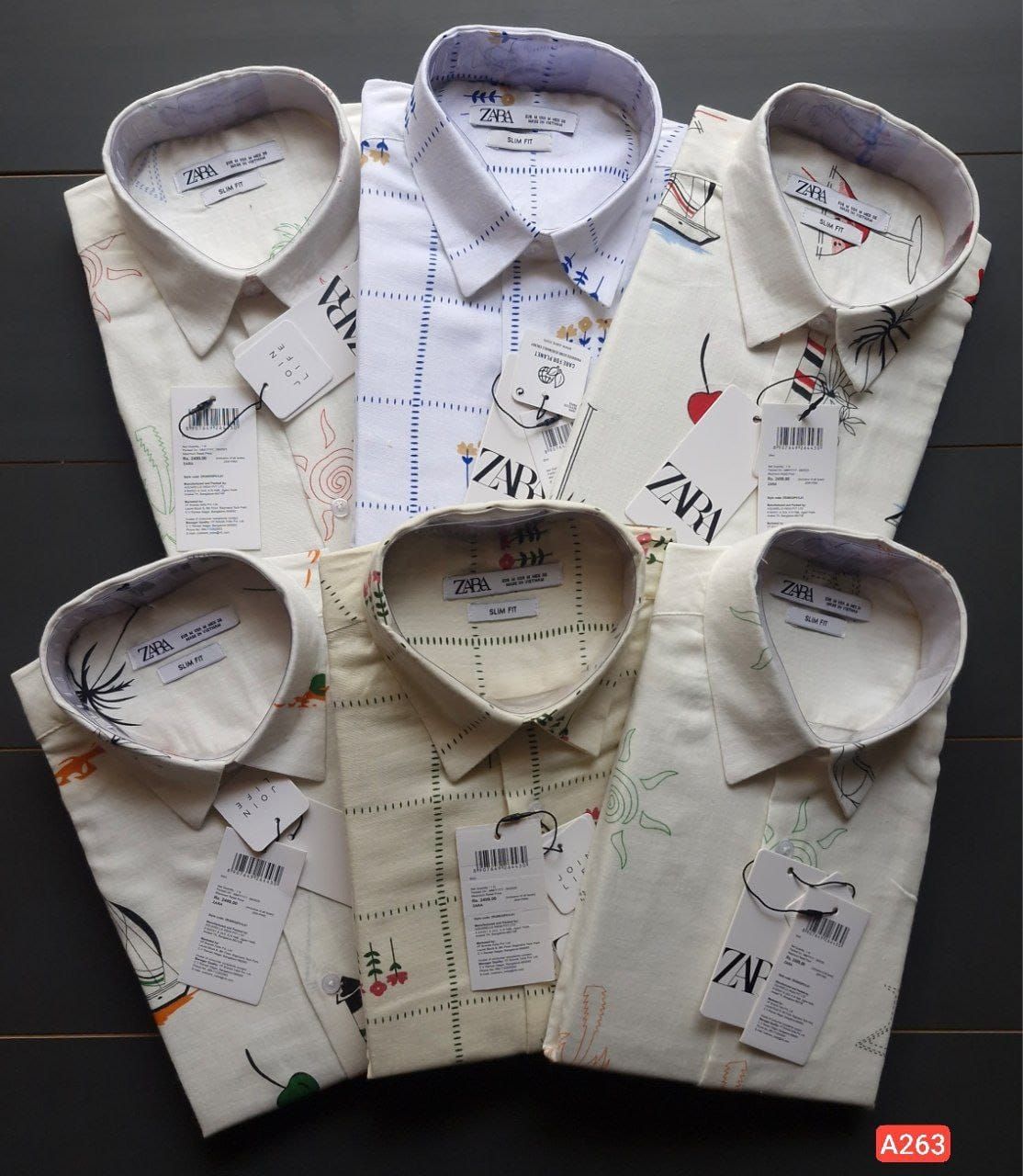 Zara Premium Quality Cotton Linen Collar Neck fULL Sleeve Men's Shirt - 56 Pc