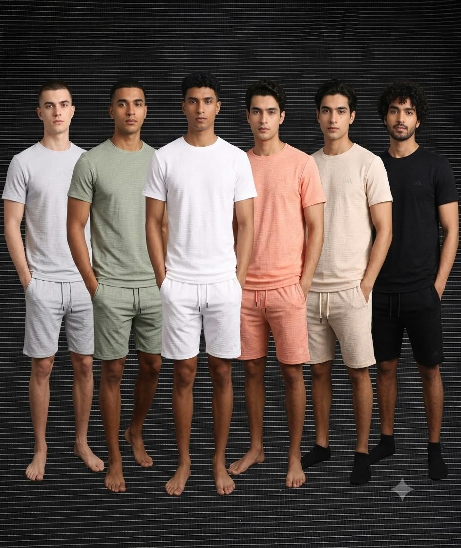 Adidas Premium Quality Lycra Round Neck Half Sleeve T-Shirt &amp; Shorts Men's Co-ord Set - 25 Set