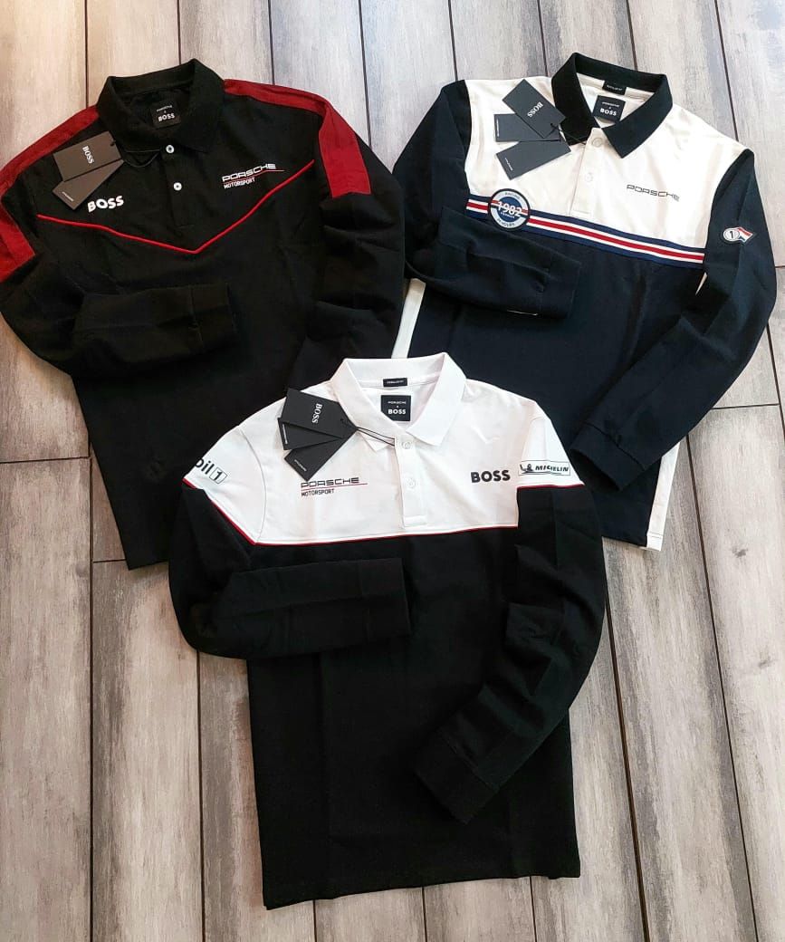 Boss &amp; Porsche Premium Quality Collar Neck Full Sleeve Men's T-Shirt - 46 Pc