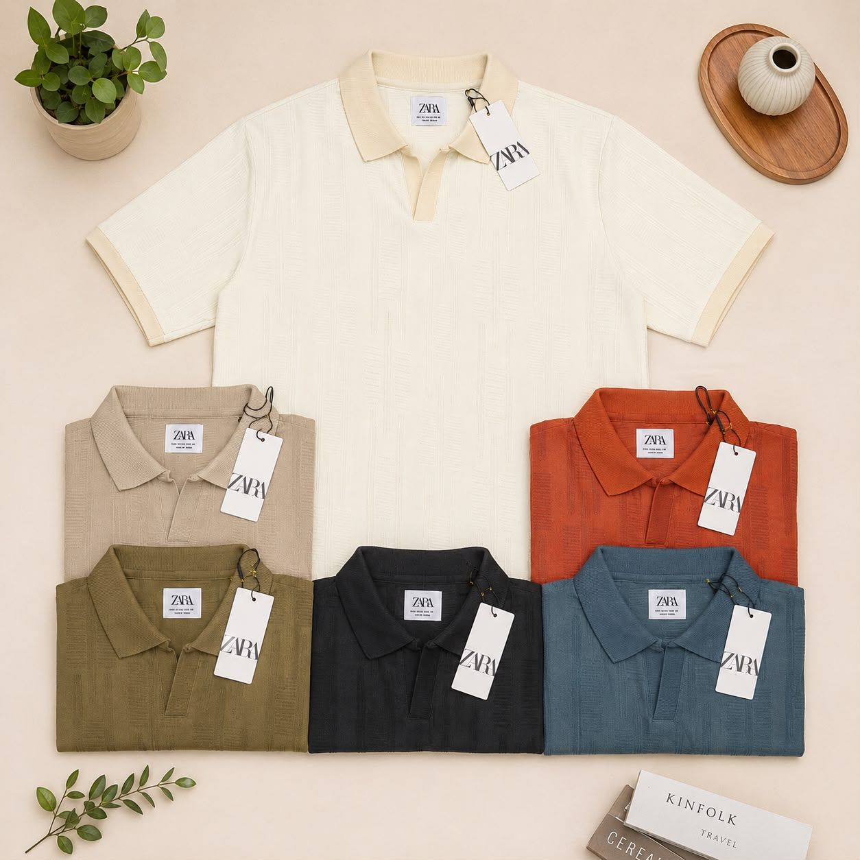 Zara Premium Quality Collar Neck Half Sleeve Men's T-Shirt - 56 Pc
