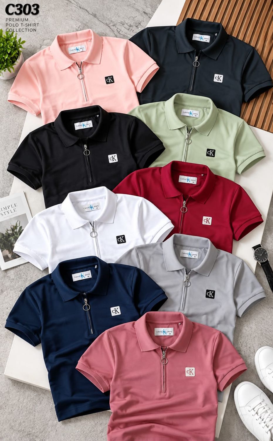 Calvin Klein Premium Quality Collar Neck Half Sleeve Men's T-Shirt - 80 Pc