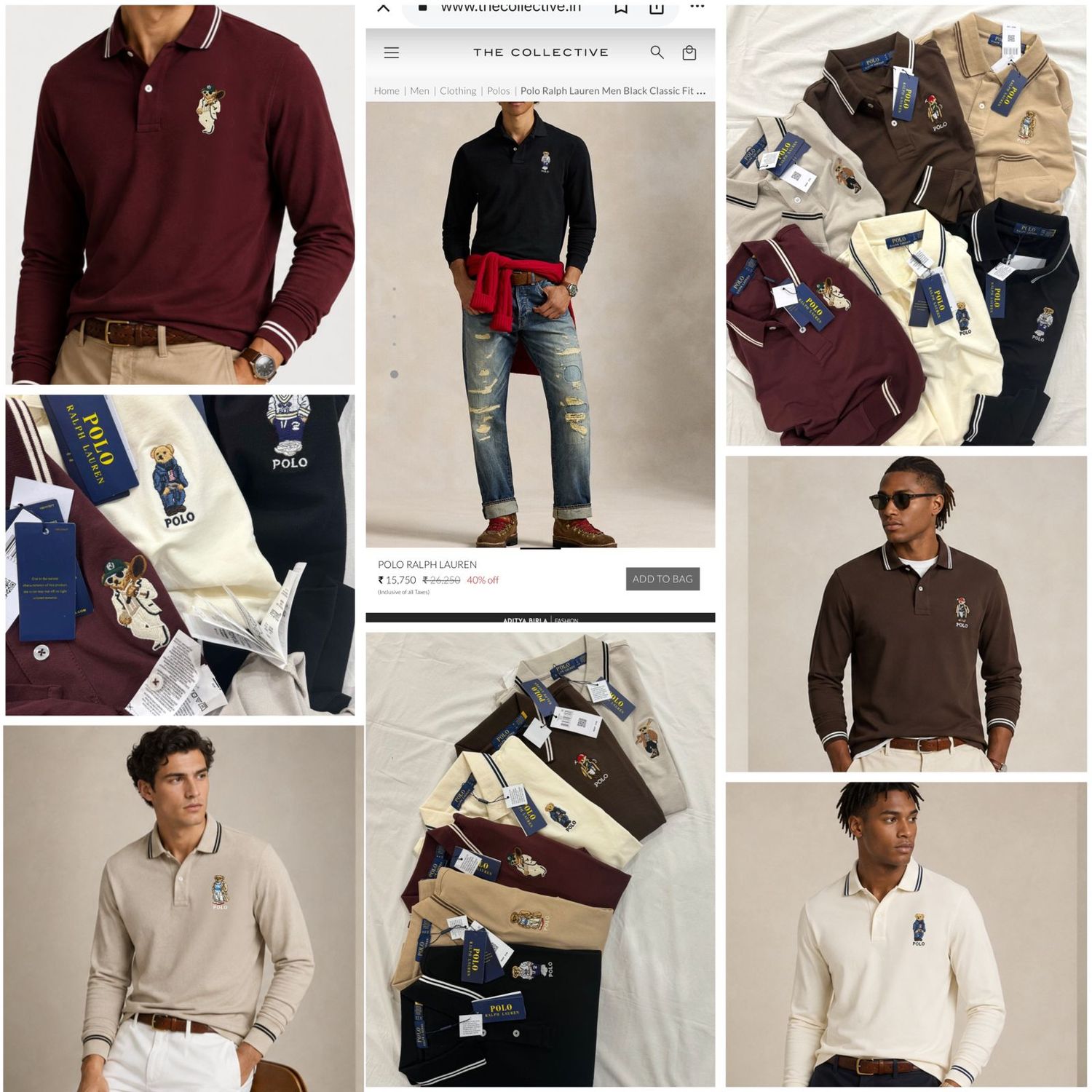 Ralph Lauren Premium Quality Collar Neck Full Sleeve Men's T-Shirt - 64 Pc