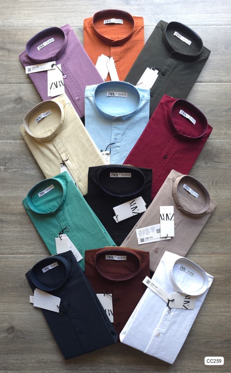 Zara Man Premium Quality Cotton Chinese Collar Linen Full Sleeve Men's Shirt - 53 Pc