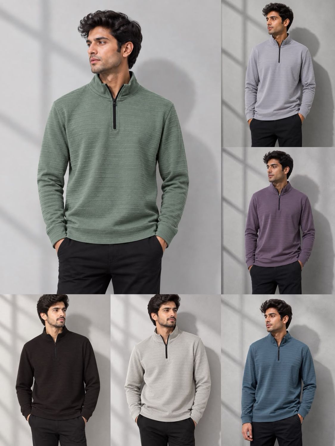 Broadmen Premium Quality Hi Neck Zipper Full Sleeve Men's T-Shirt - 40 Pc