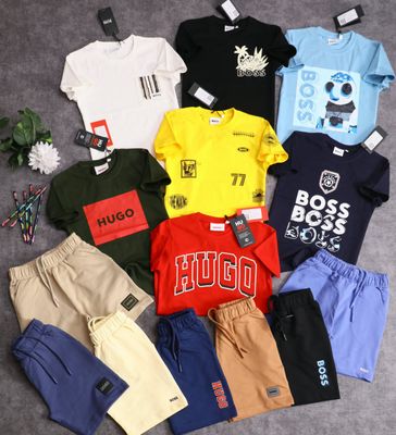 Kids Hugo Boss Premium Quality Cotton Round Neck T-Shirt &amp; Shorts Kids Co-ord Set - 45 Pc
