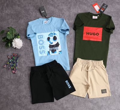 Kids Hugo Boss Premium Quality Cotton Round Neck T-Shirt &amp; Shorts Kids Co-ord Set - 45 Pc