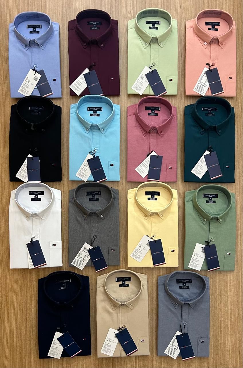 Tommy Premium Quality Oxford Plain Collar Neck Half Sleeve Men's T-Shirt - 64 Pc
