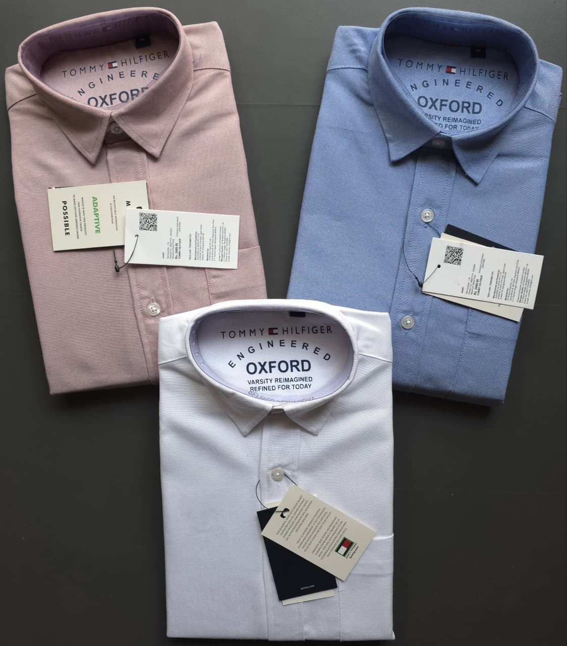 Tommy Hilfiger Premium Quality Cotton Oxford Plain Collar Neck Full Sleeve Men's Shirt - 52 Pc