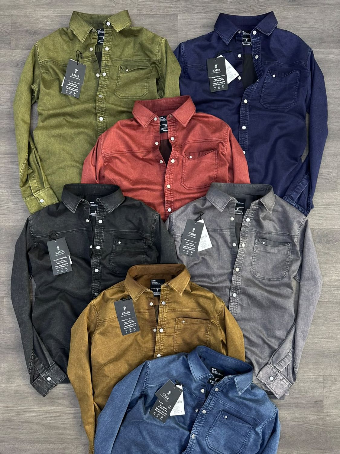 Emir Premium Quality Cotton Collar Neck Full Sleeve Men's Denim Cargo Shirt - 30 Pc