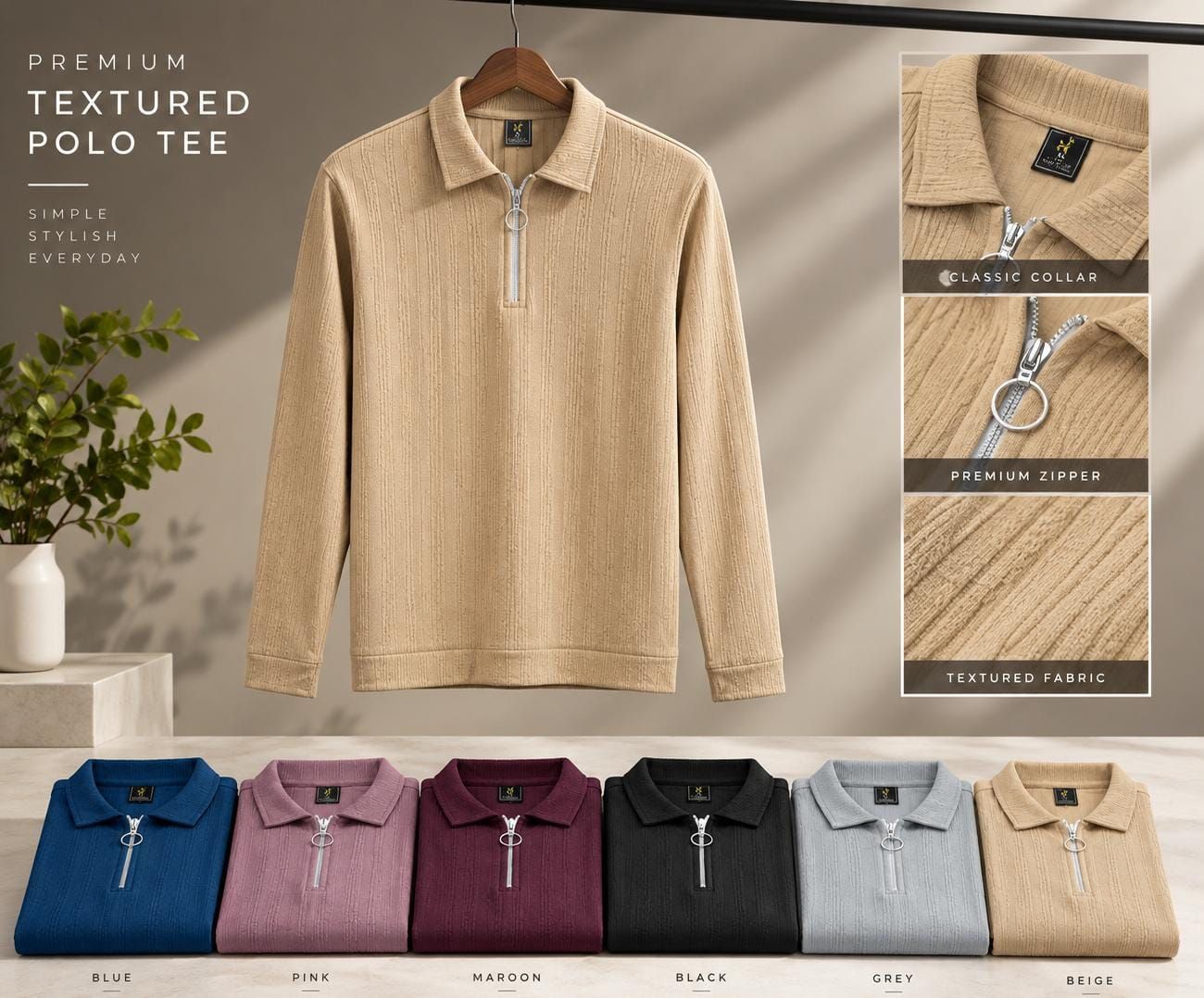 Men's Branded Premium Quality Imported Lycra Zipper Style Full Sleeve Men's T-Shirt - 54 Pc