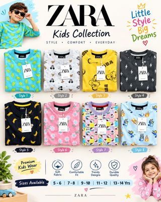 Kids Zara ( Unisex )Premium Quality Cotton Round Neck Full Sleeve Sweatshirt &amp; Track Pant Kids top &amp; Bottom Set - 45 Set