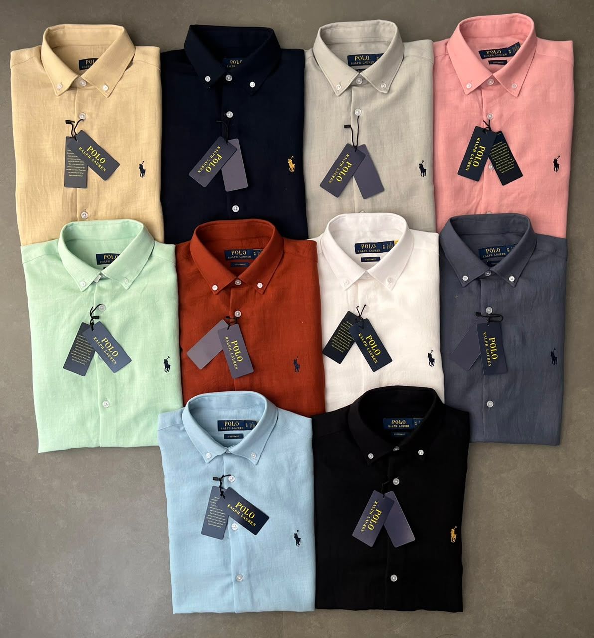 Ralph Lauren Premium Quality Linen Plain Shirt Collar Neck Full Sleeve Men's Shirt - 55 Pc