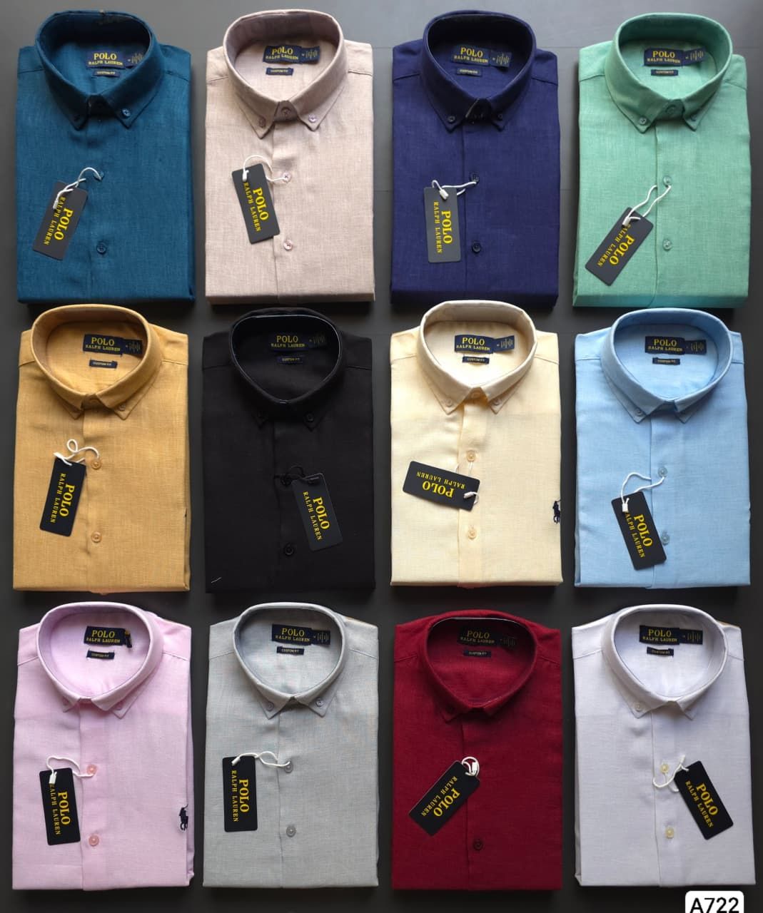 Ralph Lauren Premium Quality Linen Plain Collar Neck Full Sleeve Men's Shirt - 48 Pc