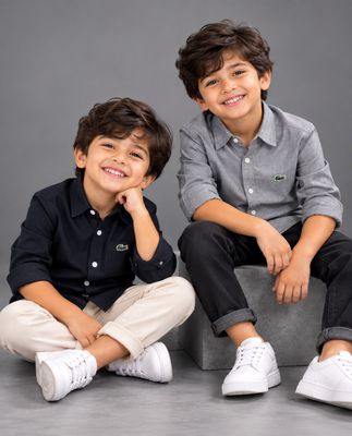 Kids Branded Premium Quality Cotton Plain Collar Neck Full Sleeve Kids Denim Shirt - 44 Pc