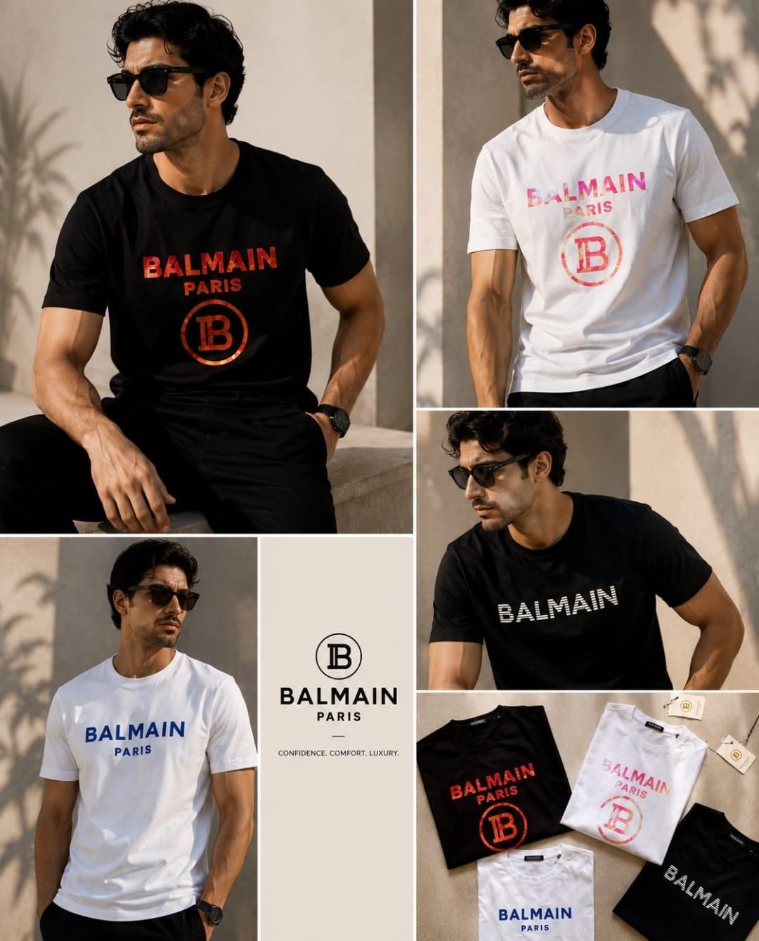 Balmain Premium Quality Cotton Round Neck Half Sleeve Men's T-Shirt - 54 Pc