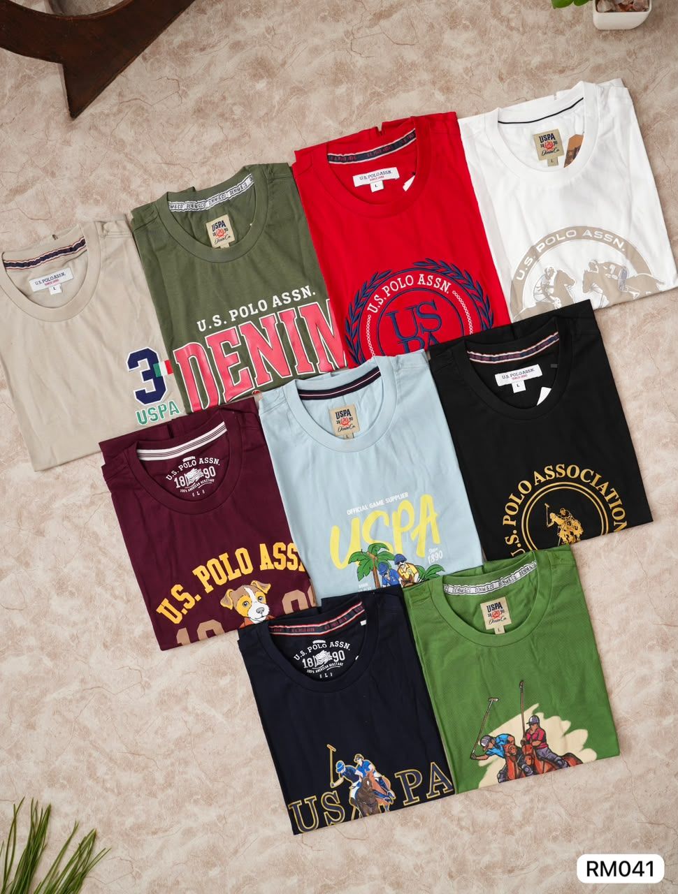 Us Polo Premium Quality Cotton Round Neck Half Sleeve Men's T-Shirt - 74 Pc