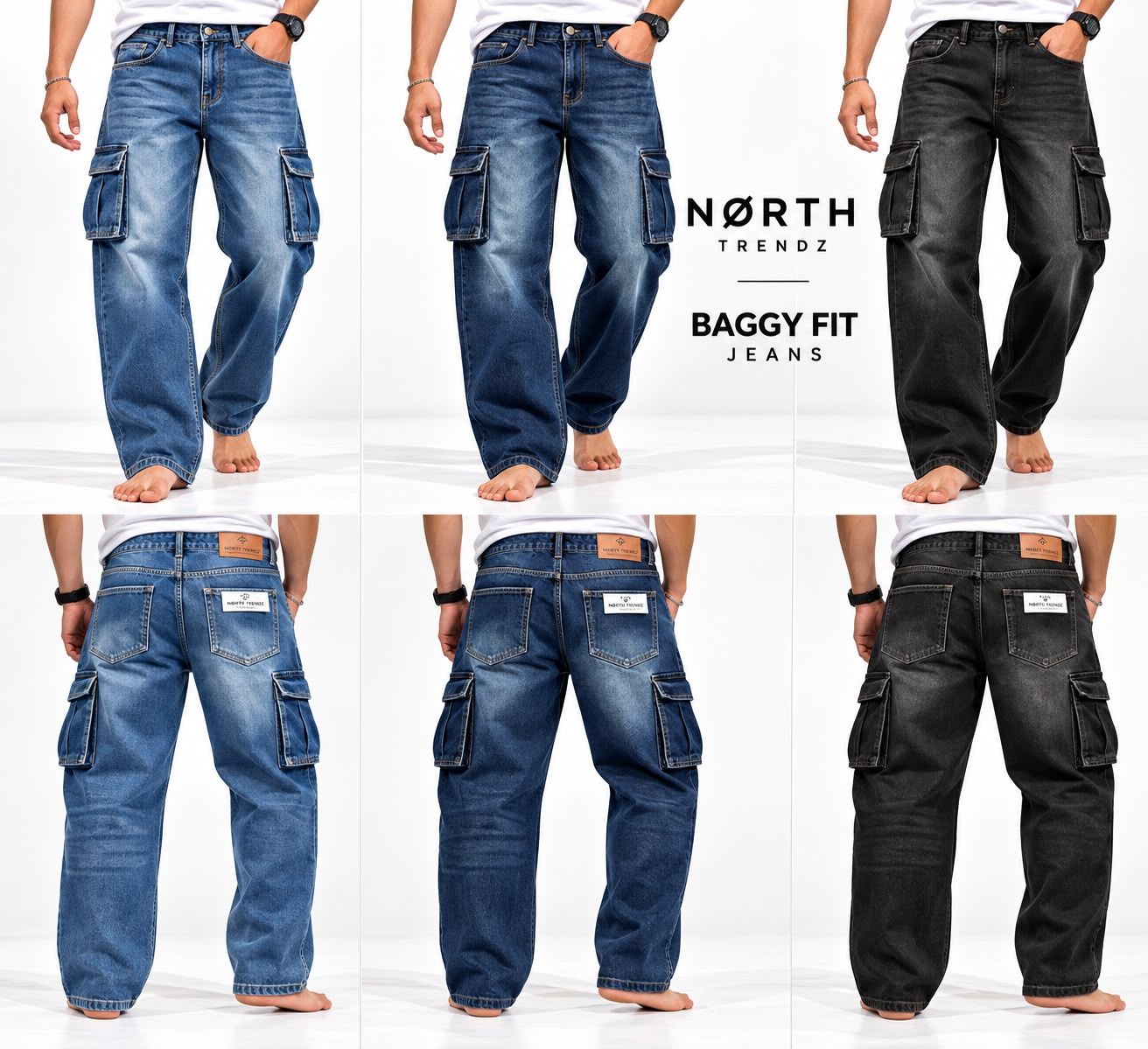North Trends Premium Quality Cotton Non Lycra Baggy Fit Men's Jeans - 50 Pc
