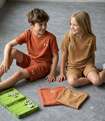 Under Armour ( Unisex ) Premium Quality Linen Round Neck T-Shirt &amp; Shorts Kids Co-ord Set - 40 Pc