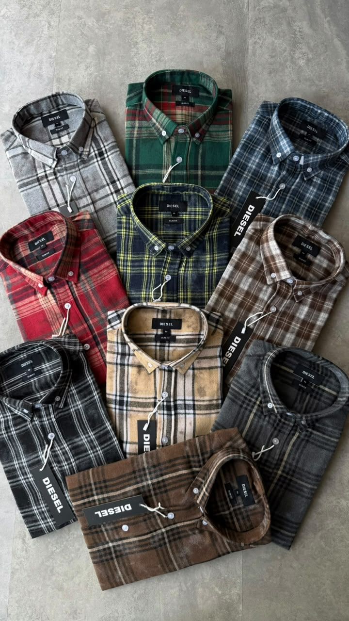 Diesel Premium Quality Cotton Checks Collar Neck Full Sleeve Men's T-Shirt - 41 Pc