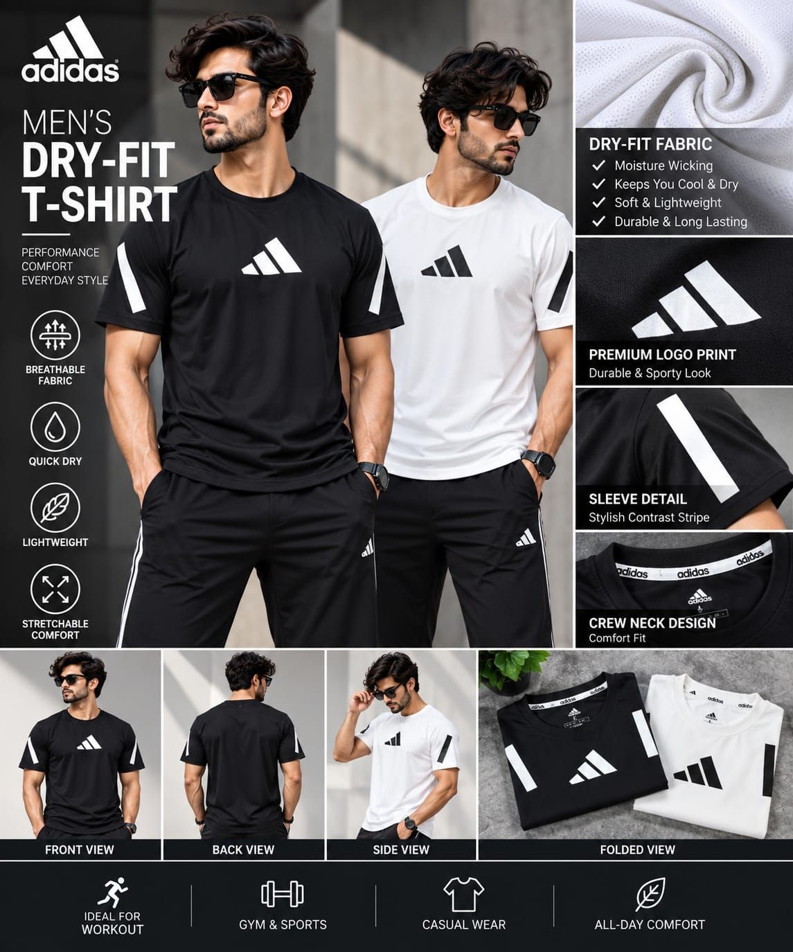 Adidas Premium Quality Round Neck Half Sleeve Men's T-Shirt - 66 Pc