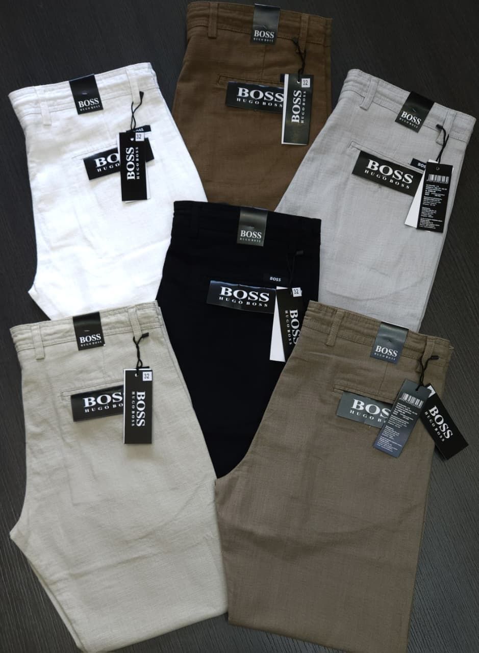 Hugo Boss Premium Quality Cotton Lycra Linen Straight Fit Men's Pants - 45 Pc