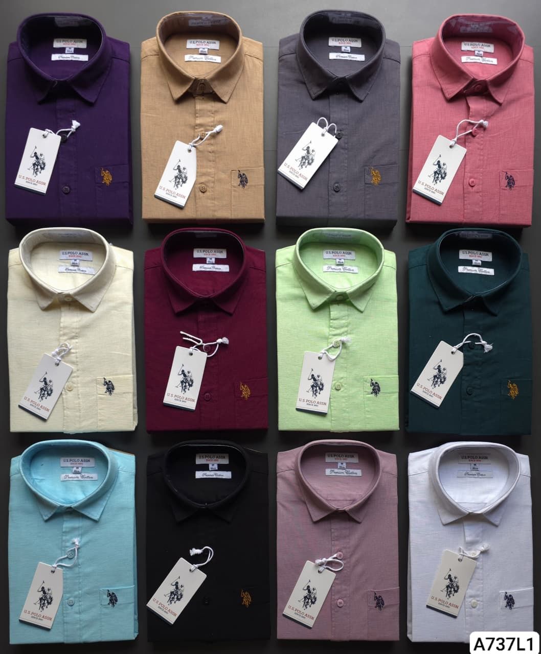 Us Polo Premium Quality Cotton Linen Collar Neck Full Sleeve Men's Shirt - 38 Pc