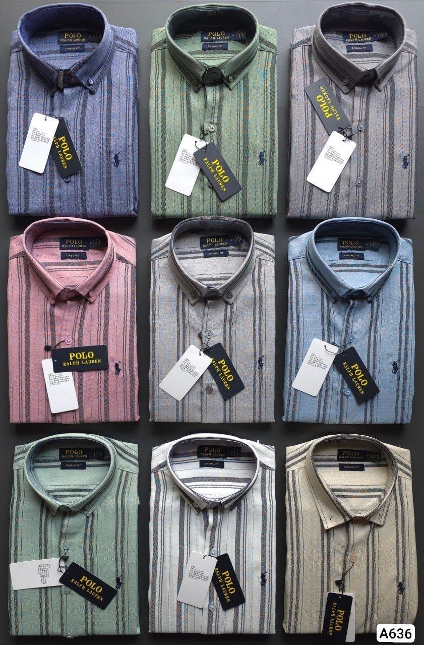 Ralph Lauren Premium Quality Imported Korean Linen Fab. Collar Neck Full Sleeve Men's Shirt - 39 Pc
