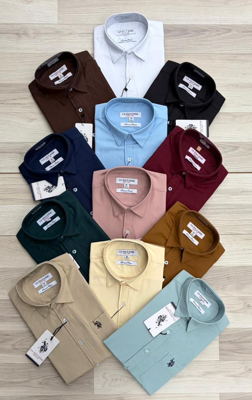 Us Polo Premium Quality Oxford Plain Cotton Collar Neck Full Sleeve Men's Shirt - 65 Pc