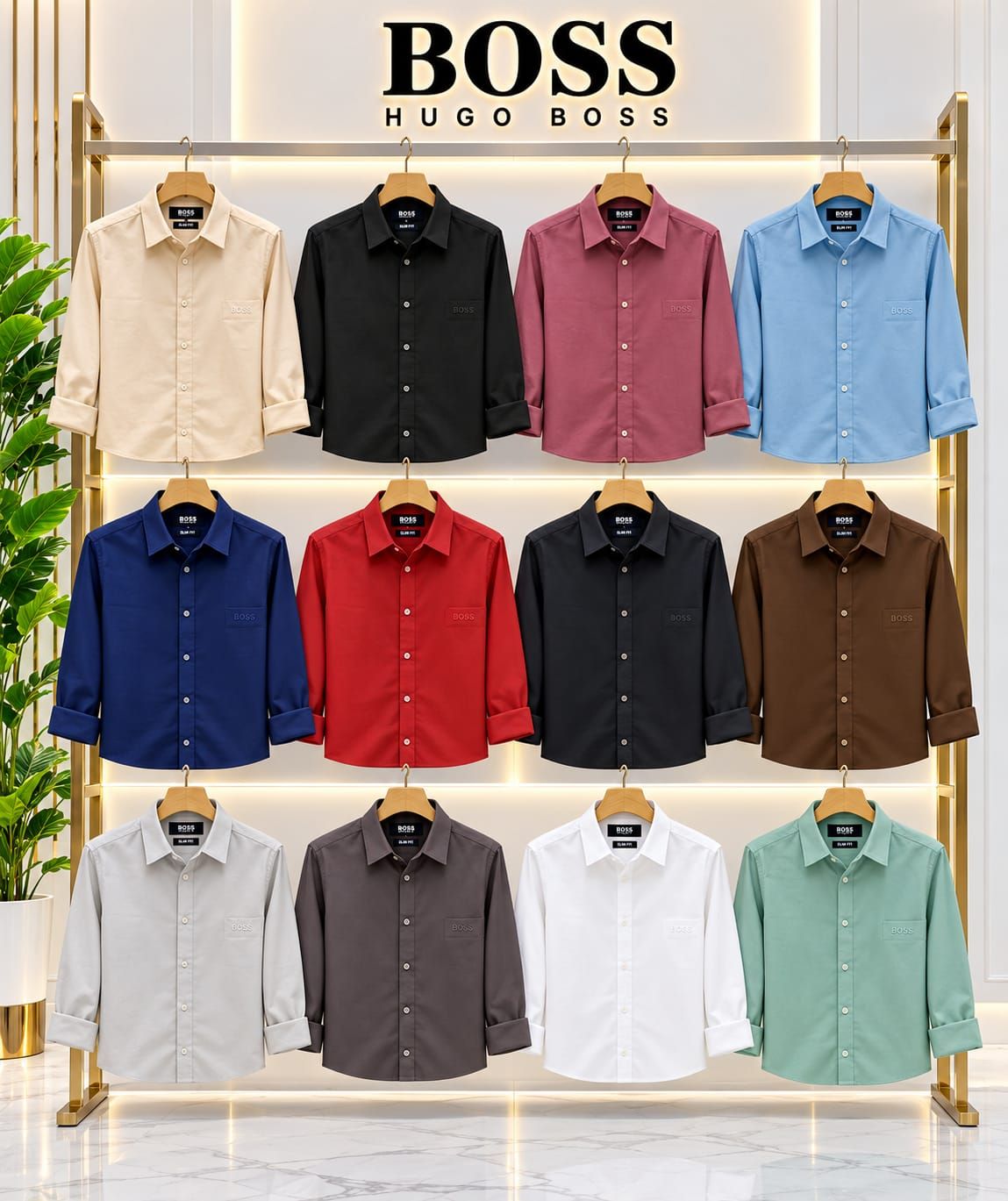 Hugo Boss Premium Quality Collar Neck Full Sleeve Men's Shirt - 52 Pc