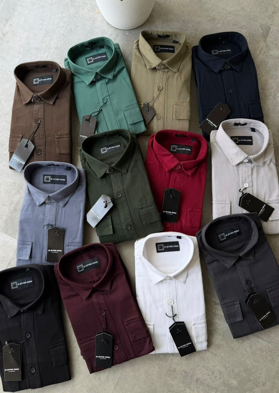 G Star Premium Quality Plain Double Pocket Collar Neck Full Sleeve Men's Shirt - 50 Pc