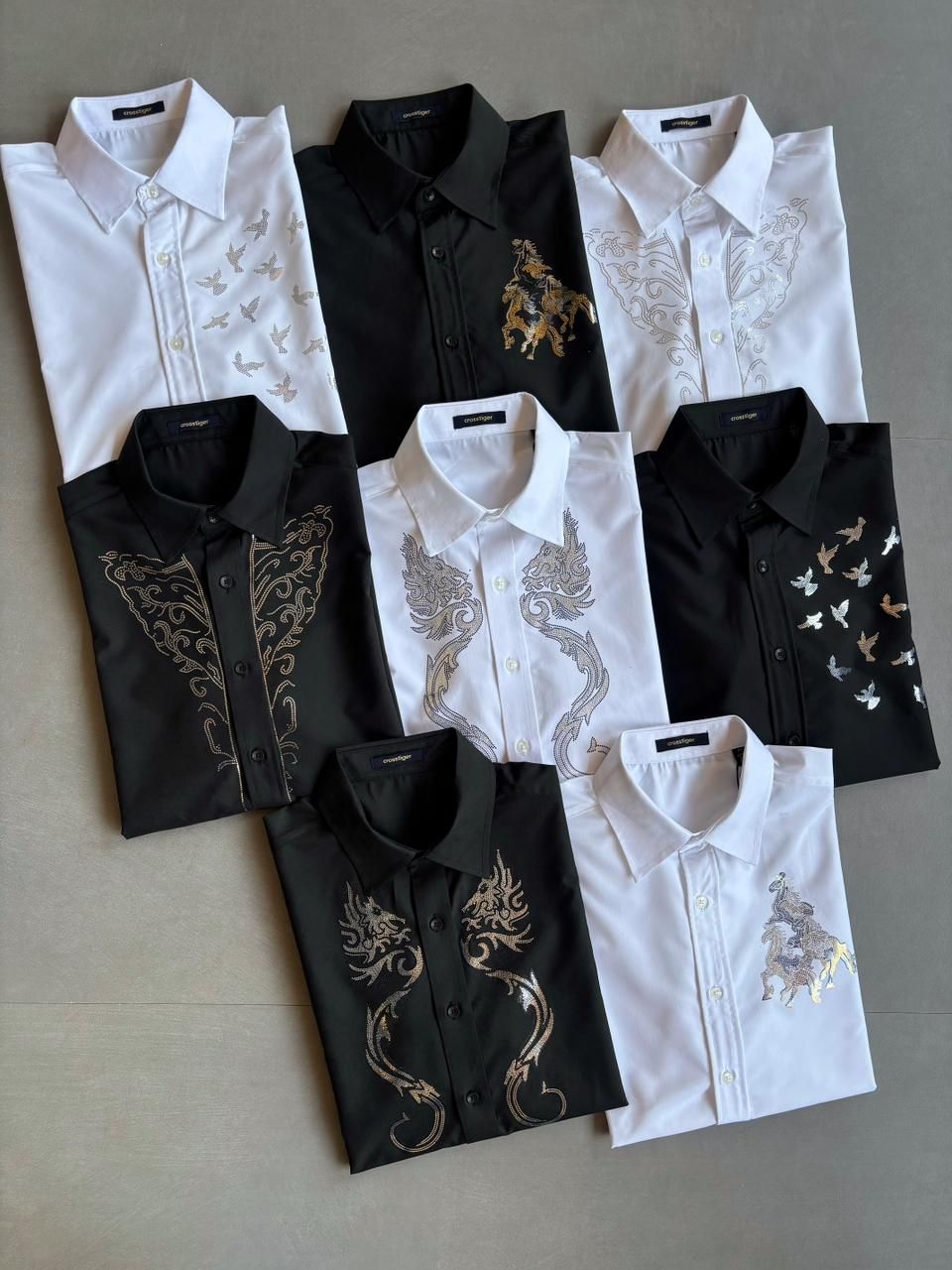 Cross Tiger Premium Quality Designer Shirts Collar Neck Full Sleeve Men's Shirt - 80 Pc